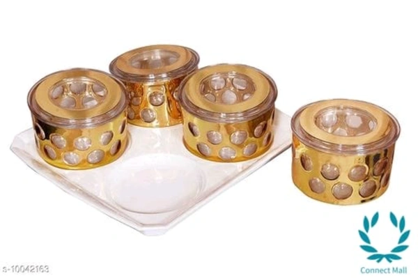 Liza Caramel 5-Pieces Bowl And Tray Serving Set - Bowl And Tray Serving Tray